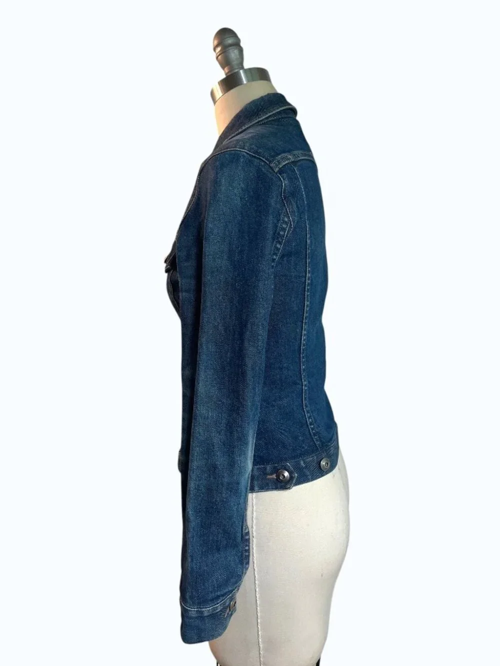 VTG French Connection Y2K Fitted Stretch Denim Hourglass Trucker Jacket Medium